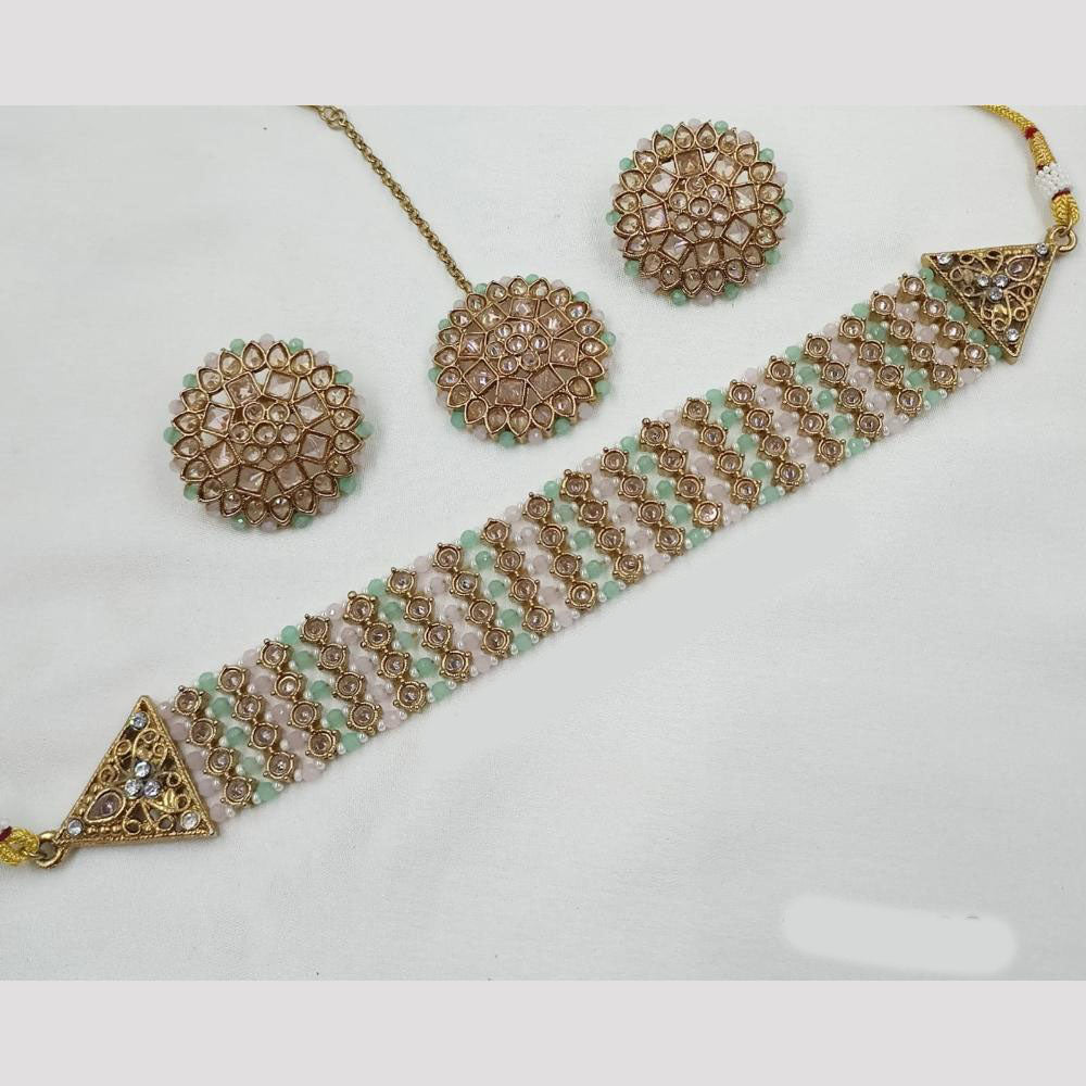 NAFJ Crystal Choker Necklace Set with Antique Mehndi Touch