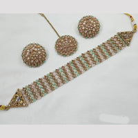 NAFJ Crystal Choker Necklace Set with Antique Mehndi Touch
