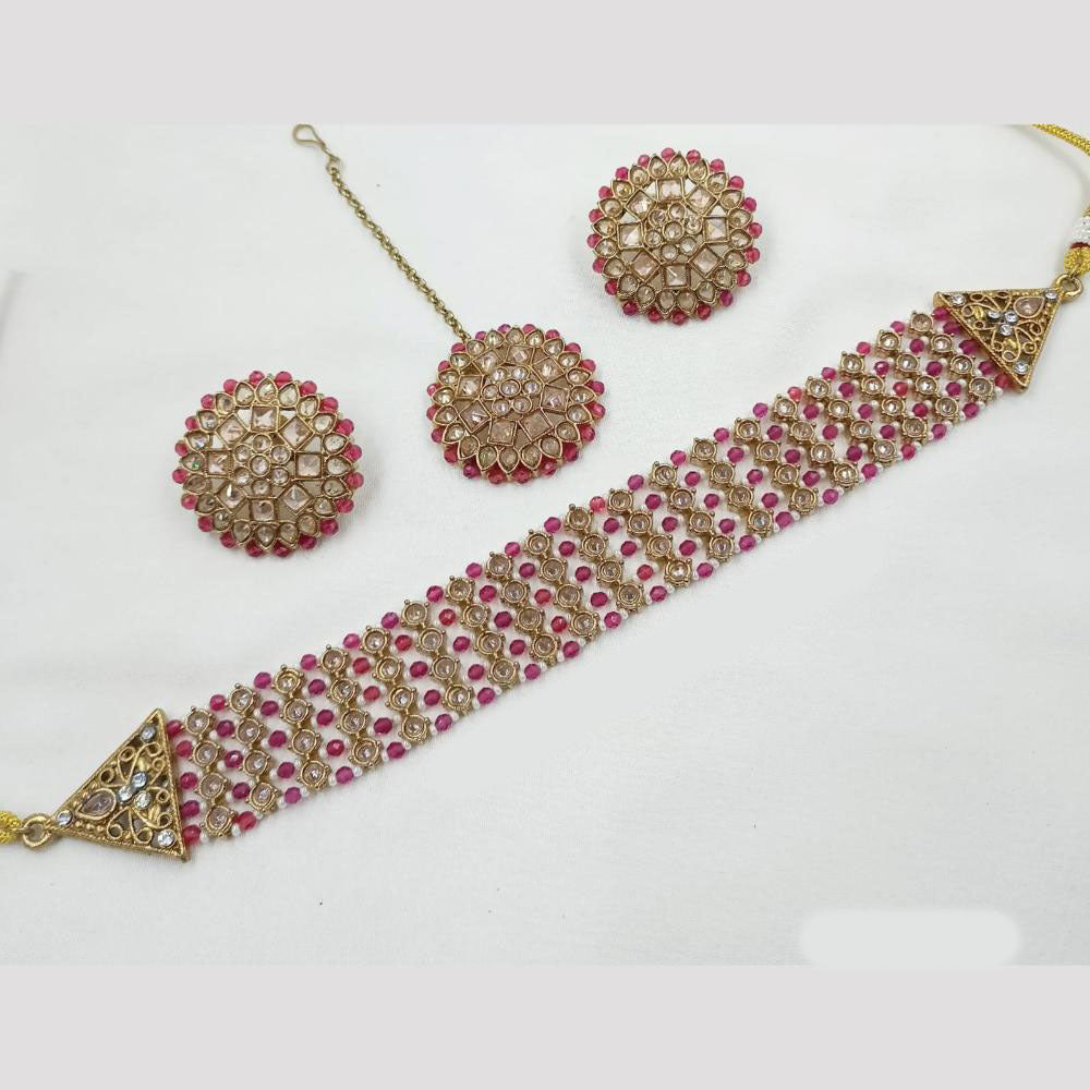 NAFJ Crystal Choker Necklace Set with Antique Mehndi Touch