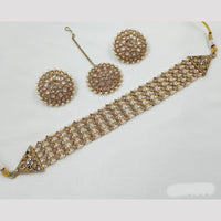 NAFJ Crystal Choker Necklace Set with Antique Mehndi Touch