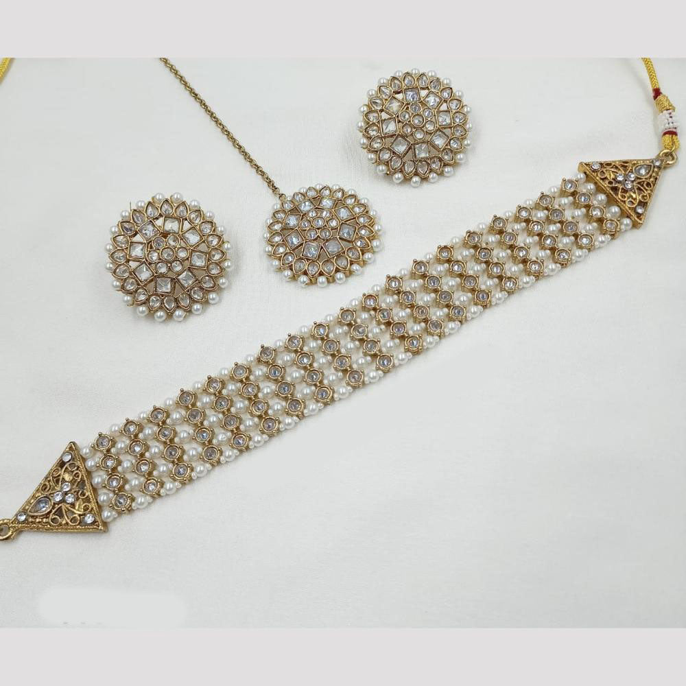 NAFJ Crystal Choker Necklace Set with Antique Mehndi Touch