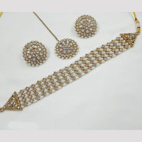 NAFJ Crystal Choker Necklace Set with Antique Mehndi Touch