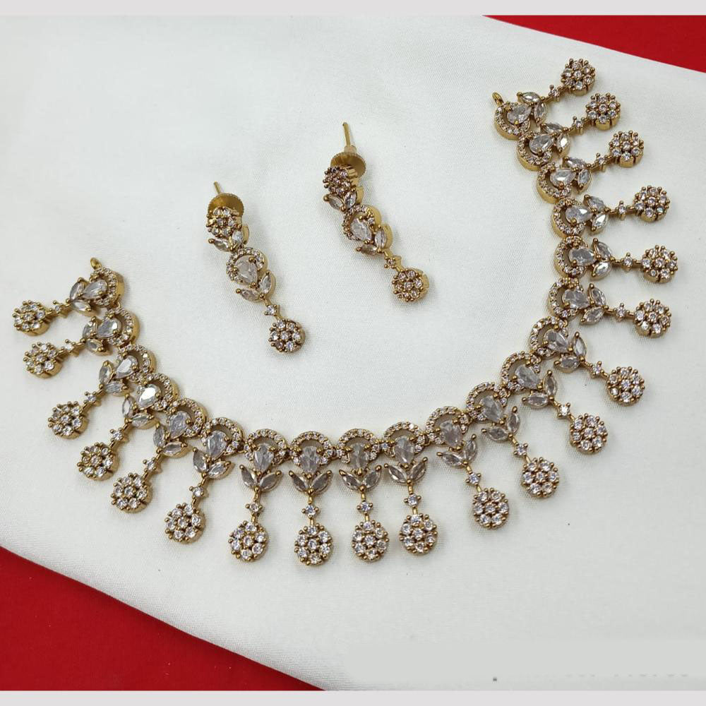 NAFJ  Elegant American Diamond Necklace Set in Mehndi Polish