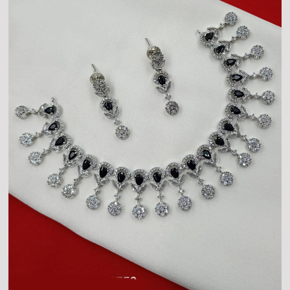 NAFJ Elegant Rhodium Finish Necklace Set with American Diamonds