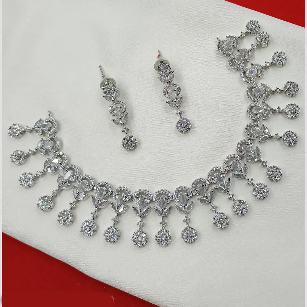 NAFJ Elegant Rhodium Finish Necklace Set with American Diamonds