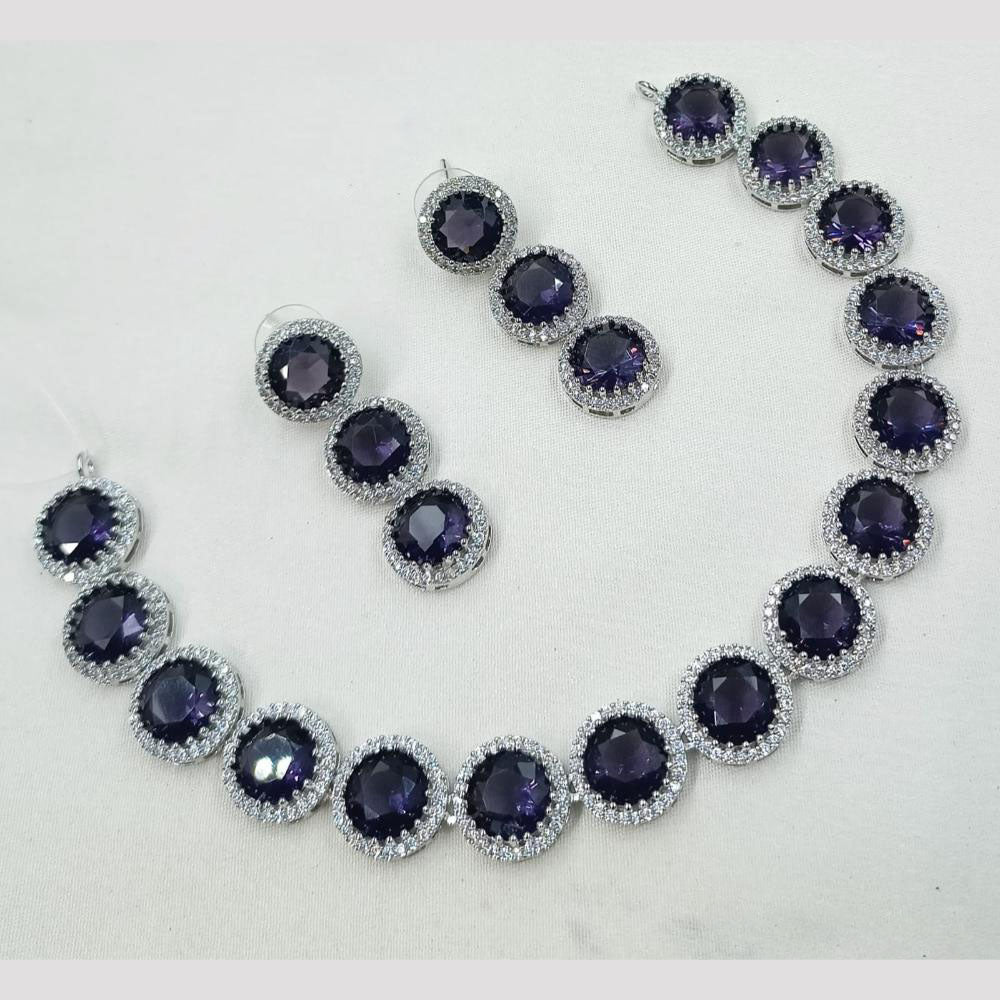 NAFJ Elegant Rhodium Finish Necklace Set with American Diamonds