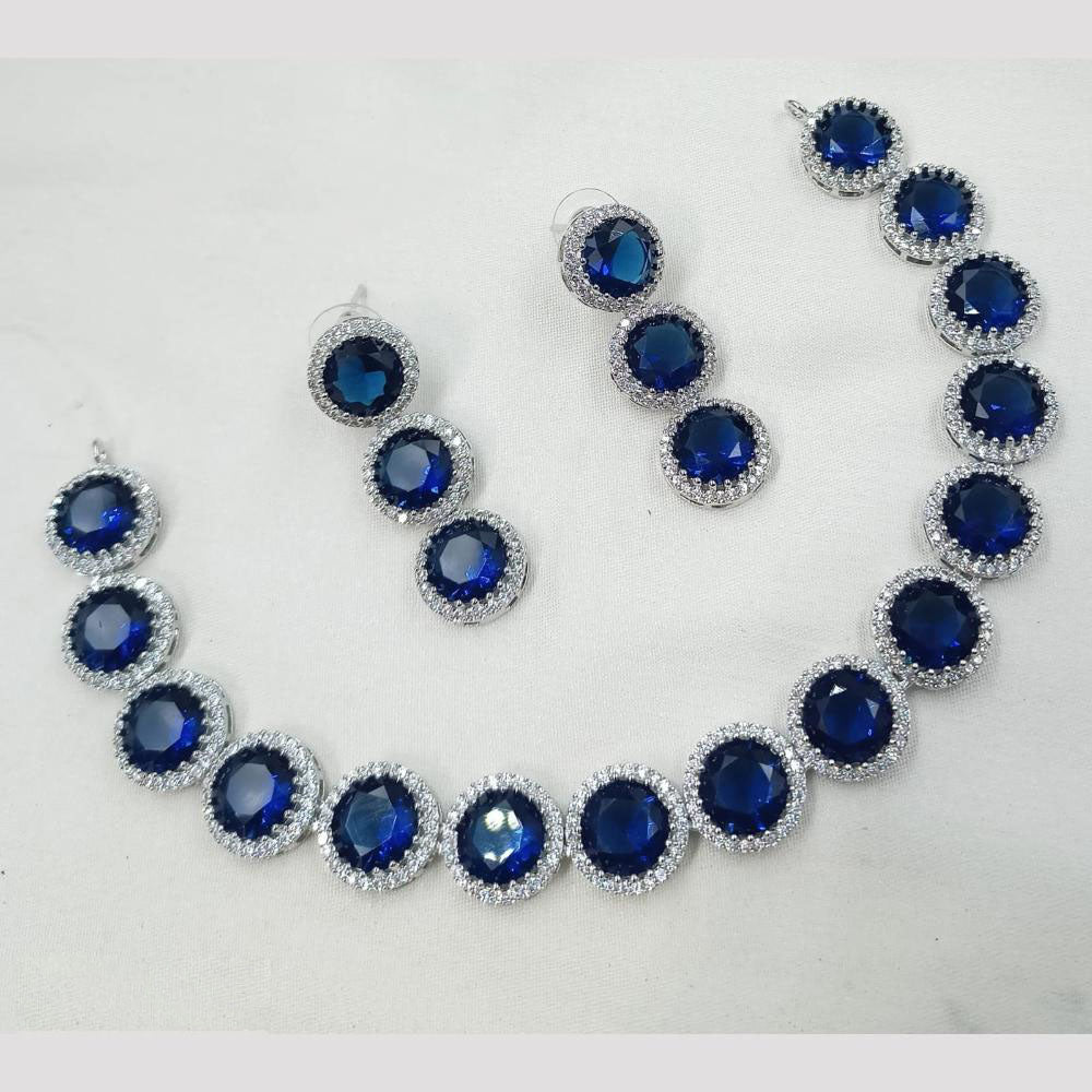 NAFJ Elegant Rhodium Finish Necklace Set with American Diamonds