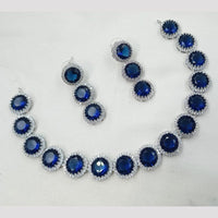 NAFJ Elegant Rhodium Finish Necklace Set with American Diamonds