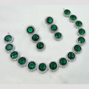 NAFJ Elegant Rhodium Finish Necklace Set with American Diamonds