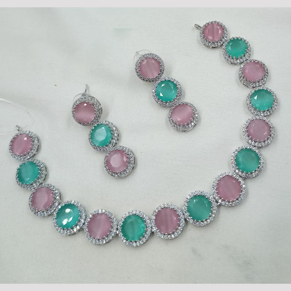 NAFJ Elegant Rhodium Finish Necklace Set with American Diamonds