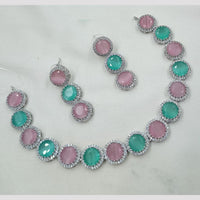 NAFJ Elegant Rhodium Finish Necklace Set with American Diamonds