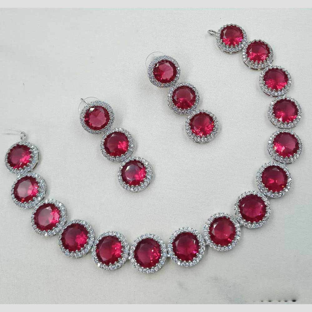 NAFJ Elegant Rhodium Finish Necklace Set with American Diamonds