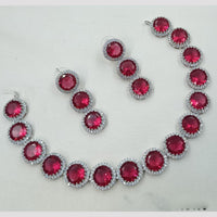 NAFJ Elegant Rhodium Finish Necklace Set with American Diamonds