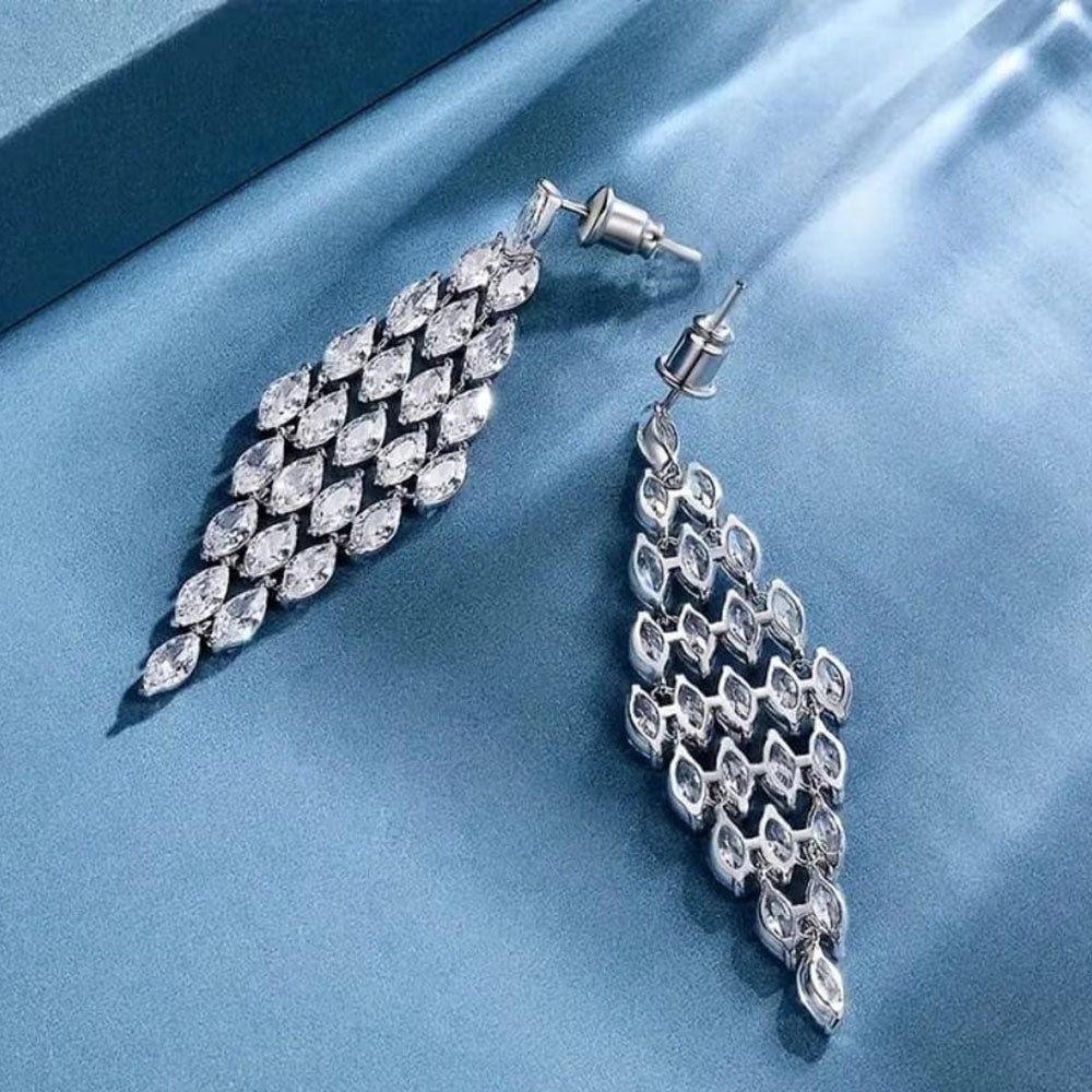 NAFJ Glam Drop  AD Dangler Earrings in Rhodium Finish