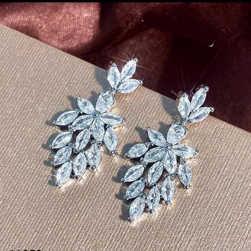 NAFJ Glam Drop  AD Dangler Earrings in Rhodium Finish