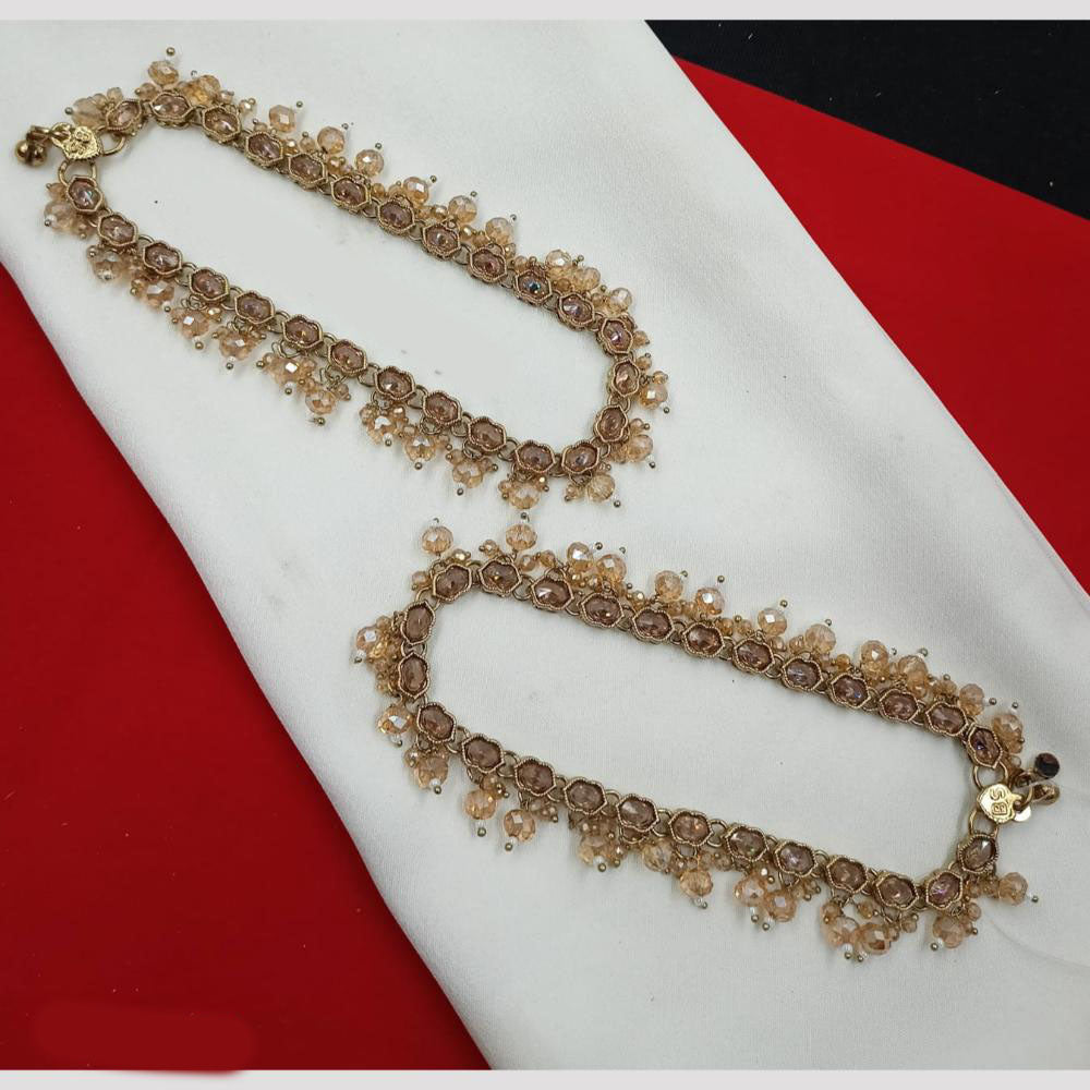 NAFJ Stylish Anklet Set Crystal & Pearl Design in Mehndi Polish