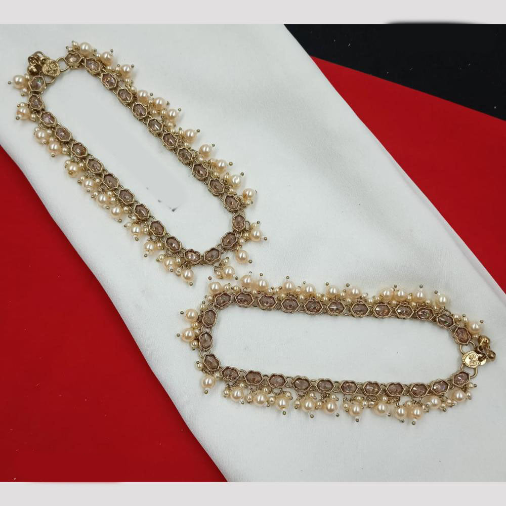 NAFJ Stylish Anklet Set Crystal & Pearl Design in Mehndi Polish