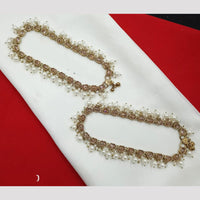 NAFJ Stylish Anklet Set Crystal & Pearl Design in Mehndi Polish
