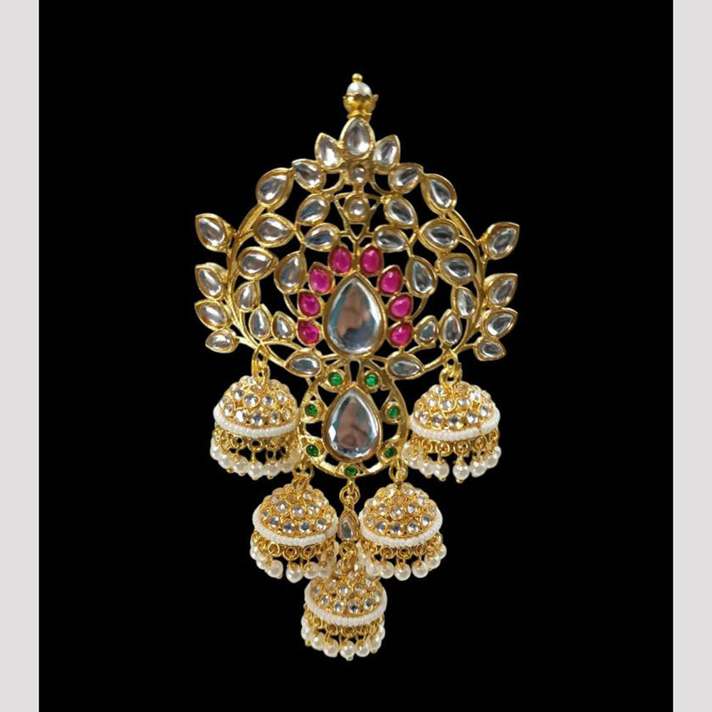 NAFJ Elegant Hair Brooch with Kundan and Pearl Detailing