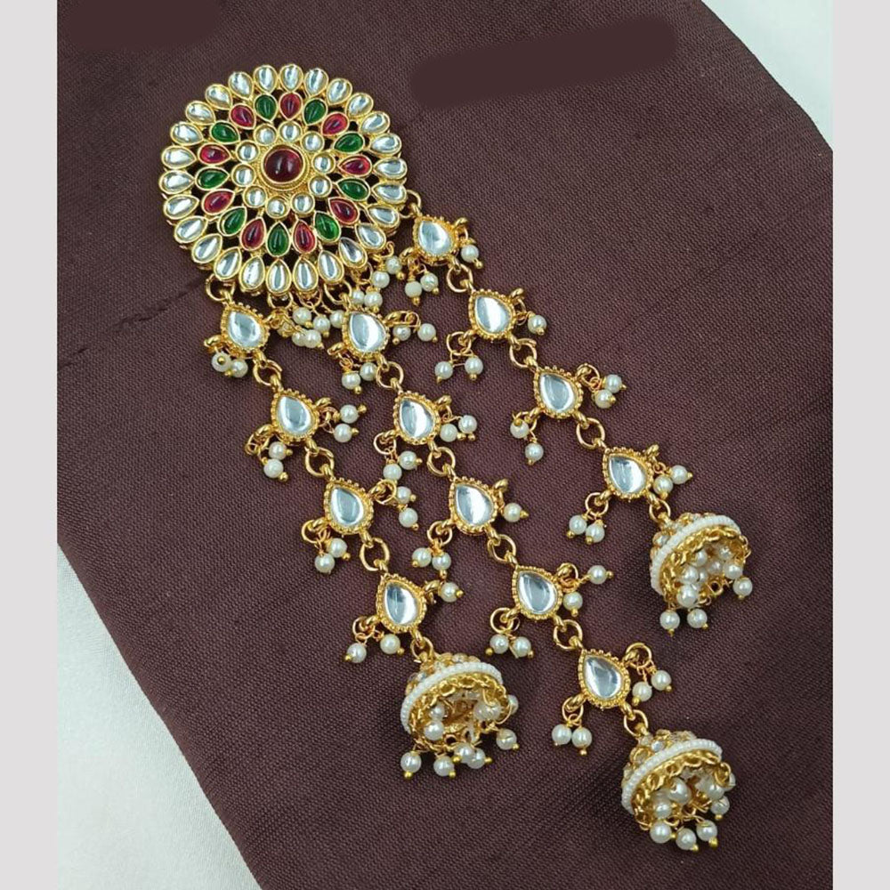 NAFJ Elegant Hair Brooch with Kundan and Pearl Detailing