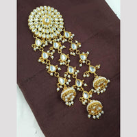 NAFJ Elegant Hair Brooch with Kundan and Pearl Detailing