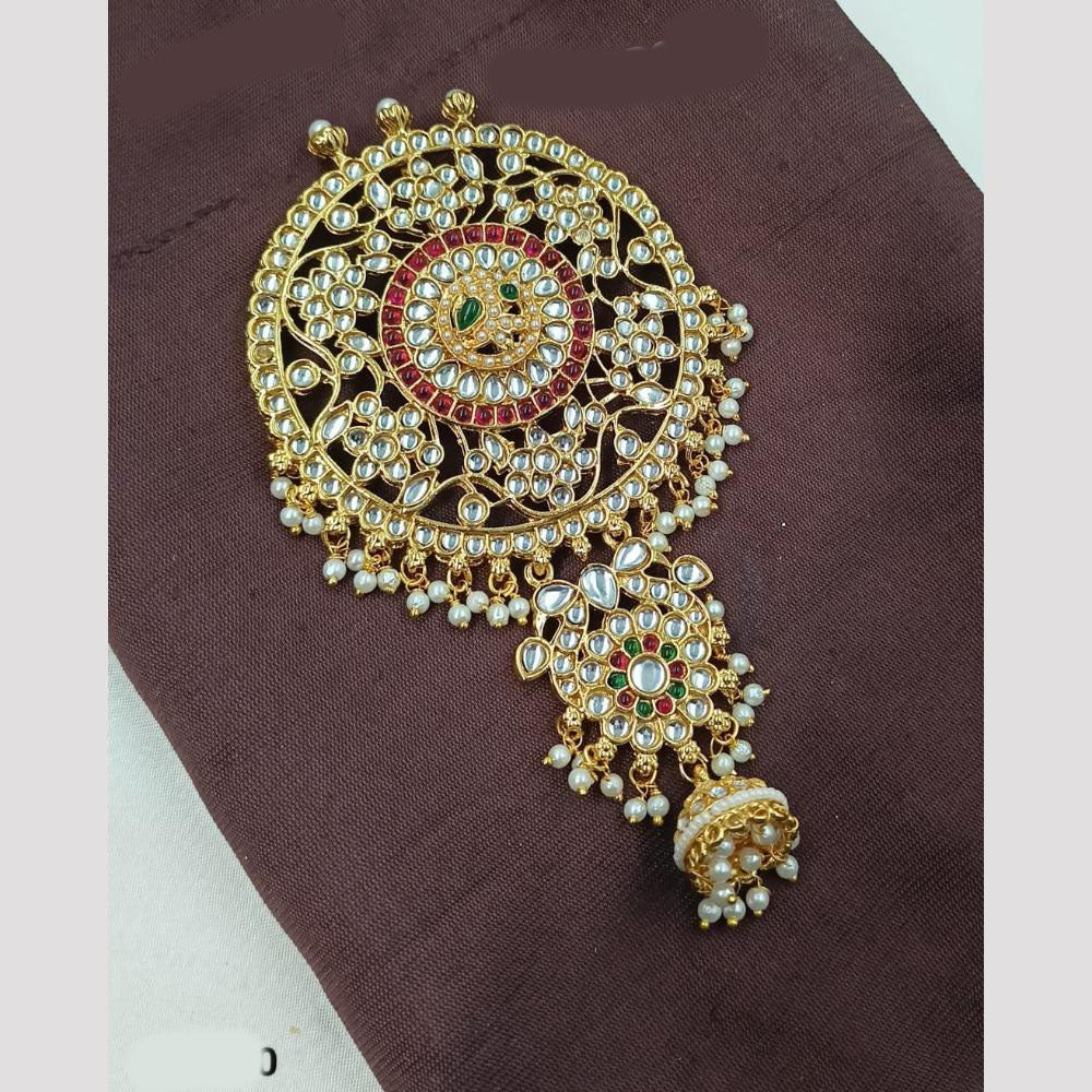 NAFJ Elegant Hair Brooch with Kundan and Pearl Detailing