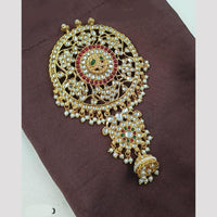 NAFJ Elegant Hair Brooch with Kundan and Pearl Detailing