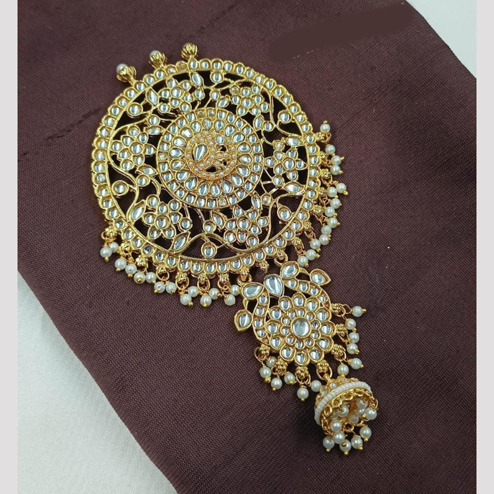NAFJ Elegant Hair Brooch with Kundan and Pearl Detailing