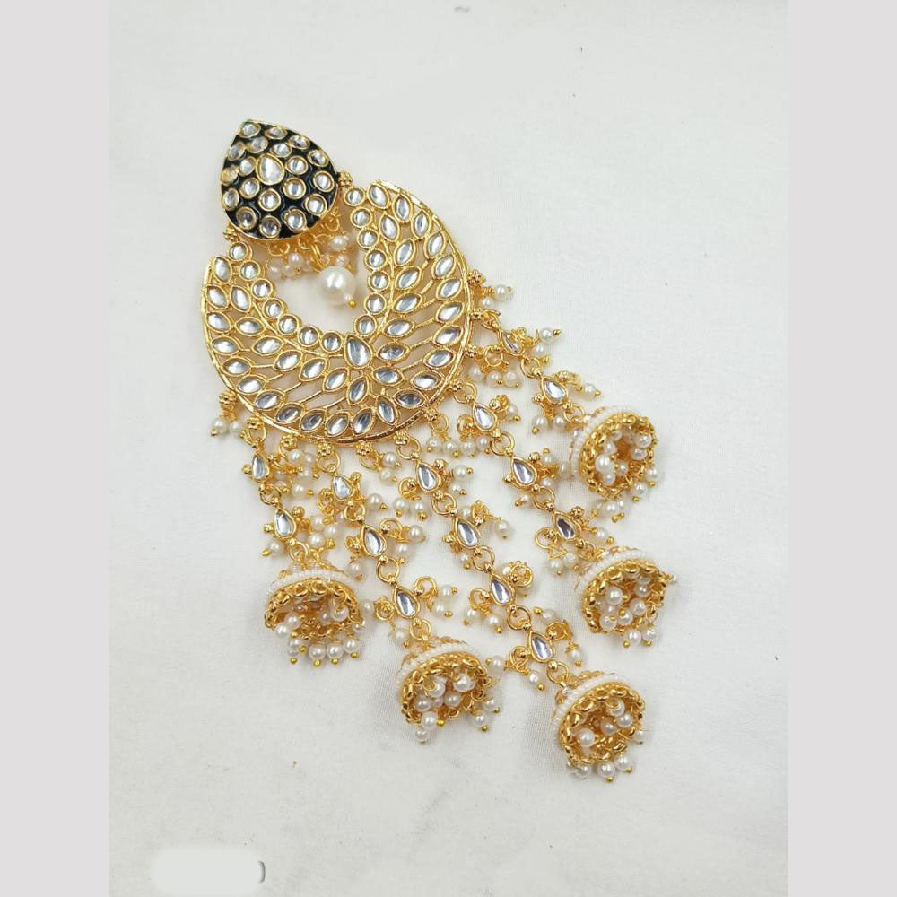 NAFJ Elegant Hair Brooch with Kundan and Pearl Detailing