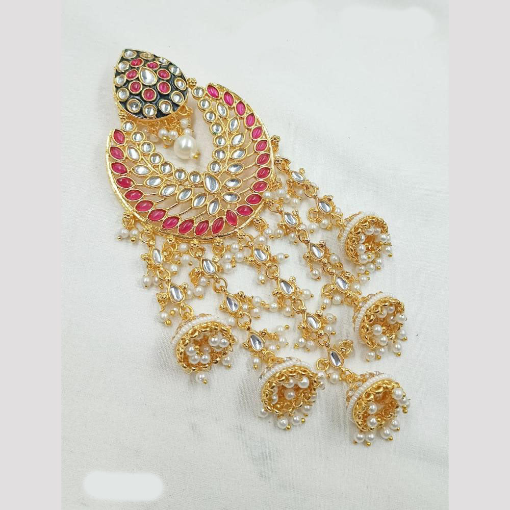 NAFJ Elegant Hair Brooch with Kundan and Pearl Detailing