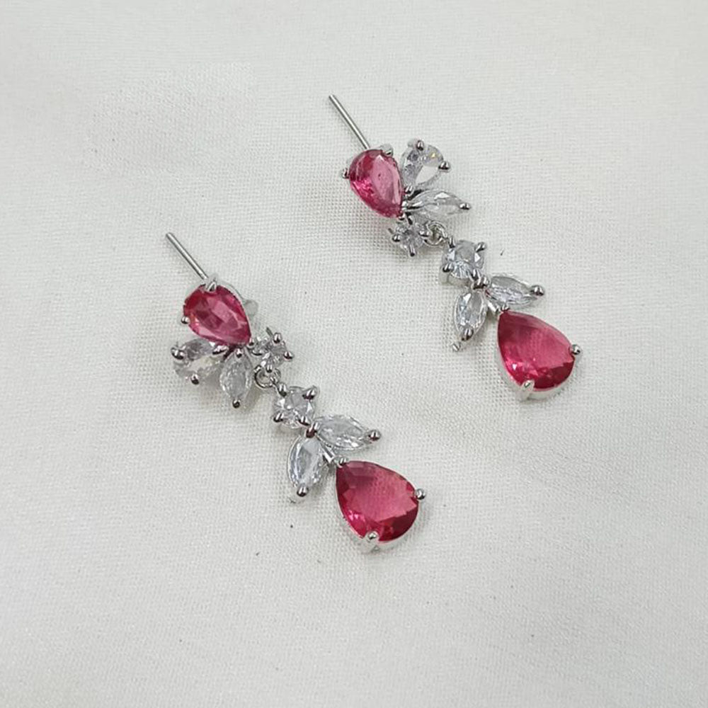NAFJ Radiant Silver Plated Sparkling Crystal Stone Dangle Earrings