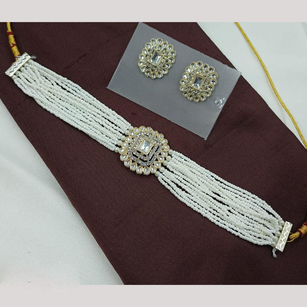 NAFJ Ethnic Kundan Pearl And Austrian Stone Choker Necklace Set
