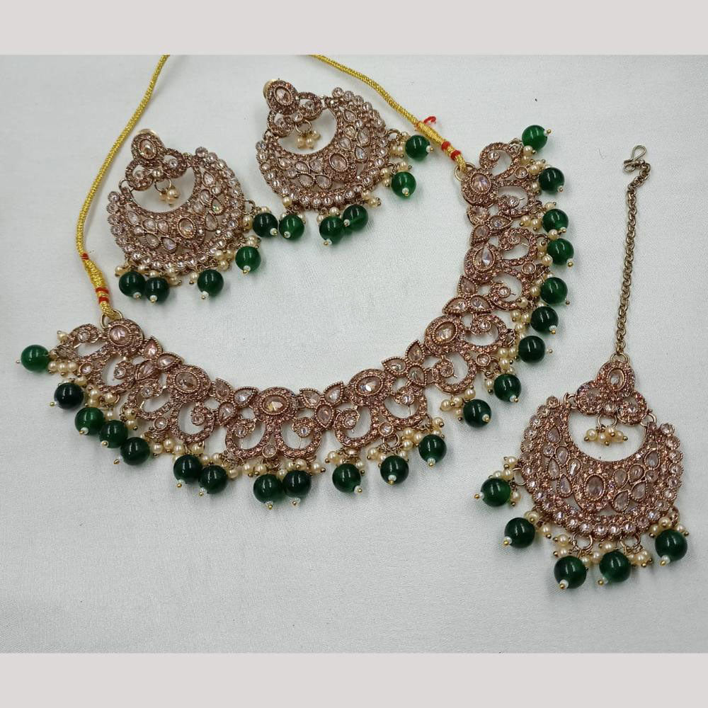 NAFJ Royal Crystal Stone Beads And Pearl Jewellery Necklace Set