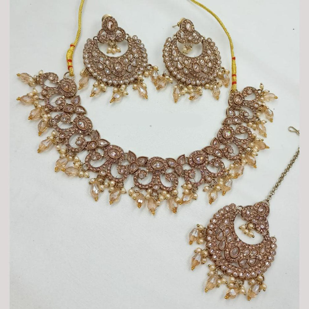 NAFJ Royal Crystal Stone Beads And Pearl Jewellery Necklace Set