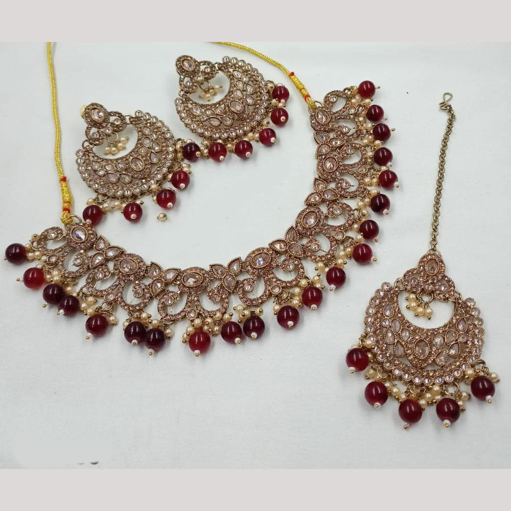 NAFJ Royal Crystal Stone Beads And Pearl Jewellery Necklace Set