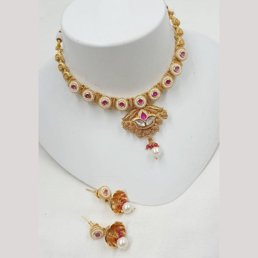NAFJ Elegant Kundan And Pearl Beaded Choker Necklace Set