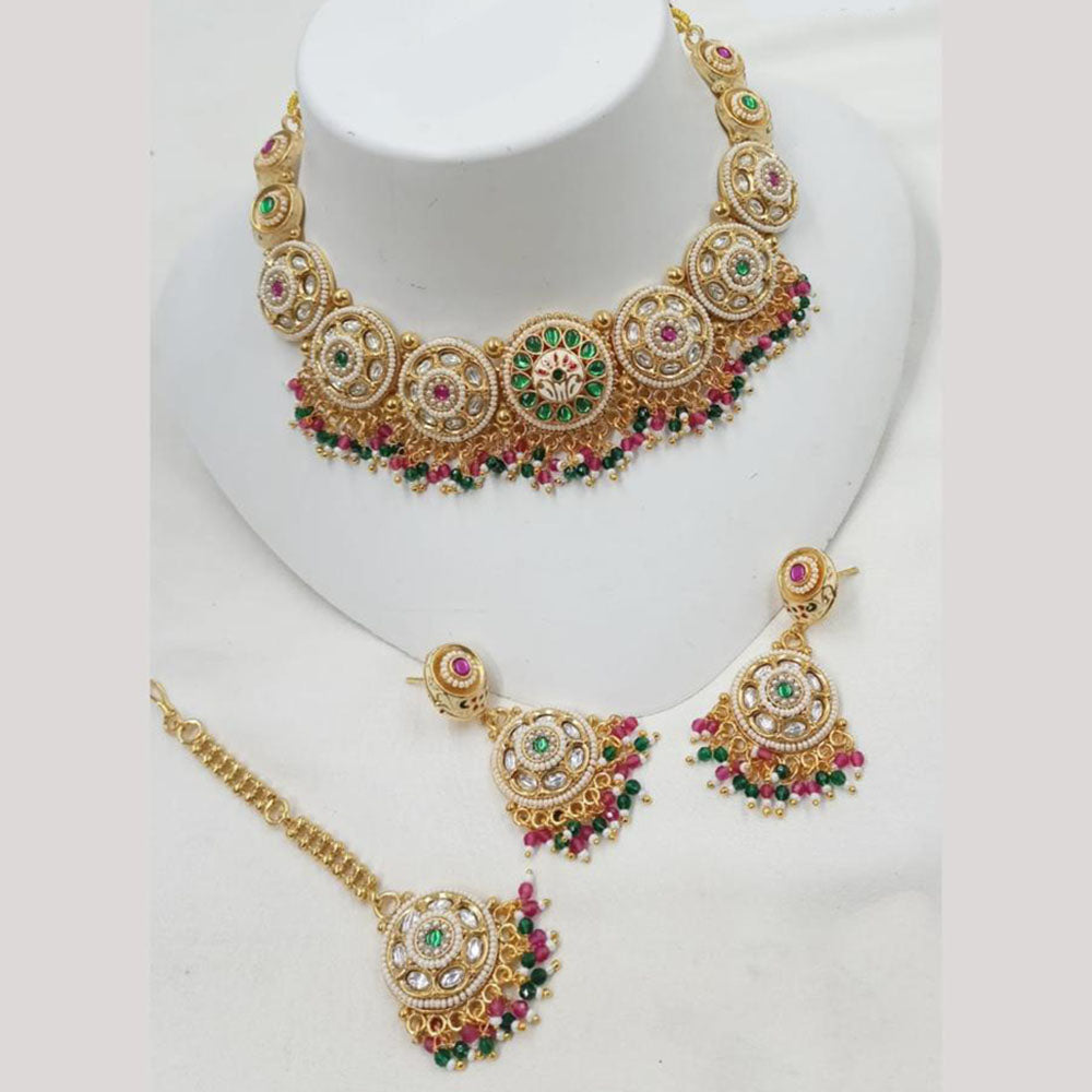 NAFJ Elegant Kundan And Pearl Meenakari Choker Necklace Set