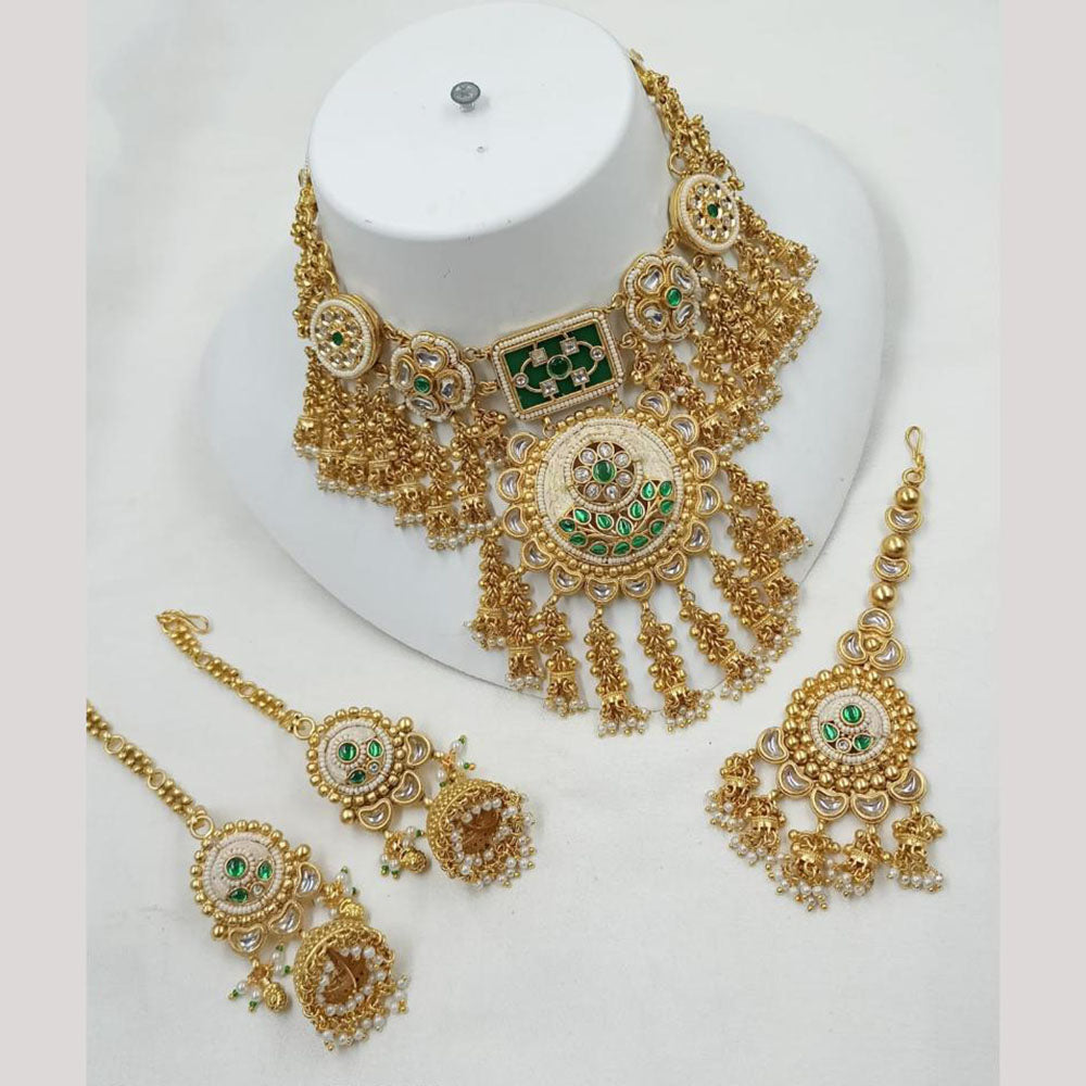 NAFJ Heavy Kundan And Pearl Meenakari Choker Necklace Set