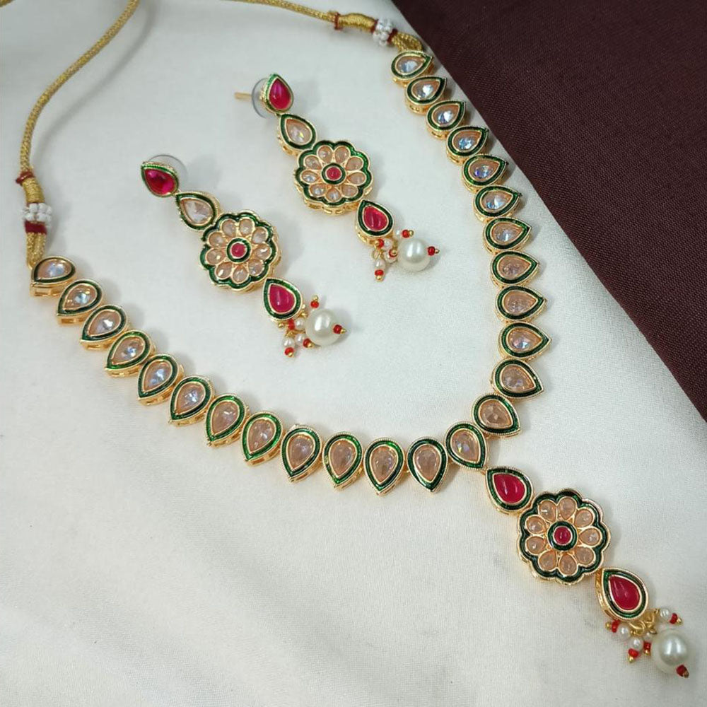 NAFJ Royal Crystals With Pota Meenakari Necklace Set