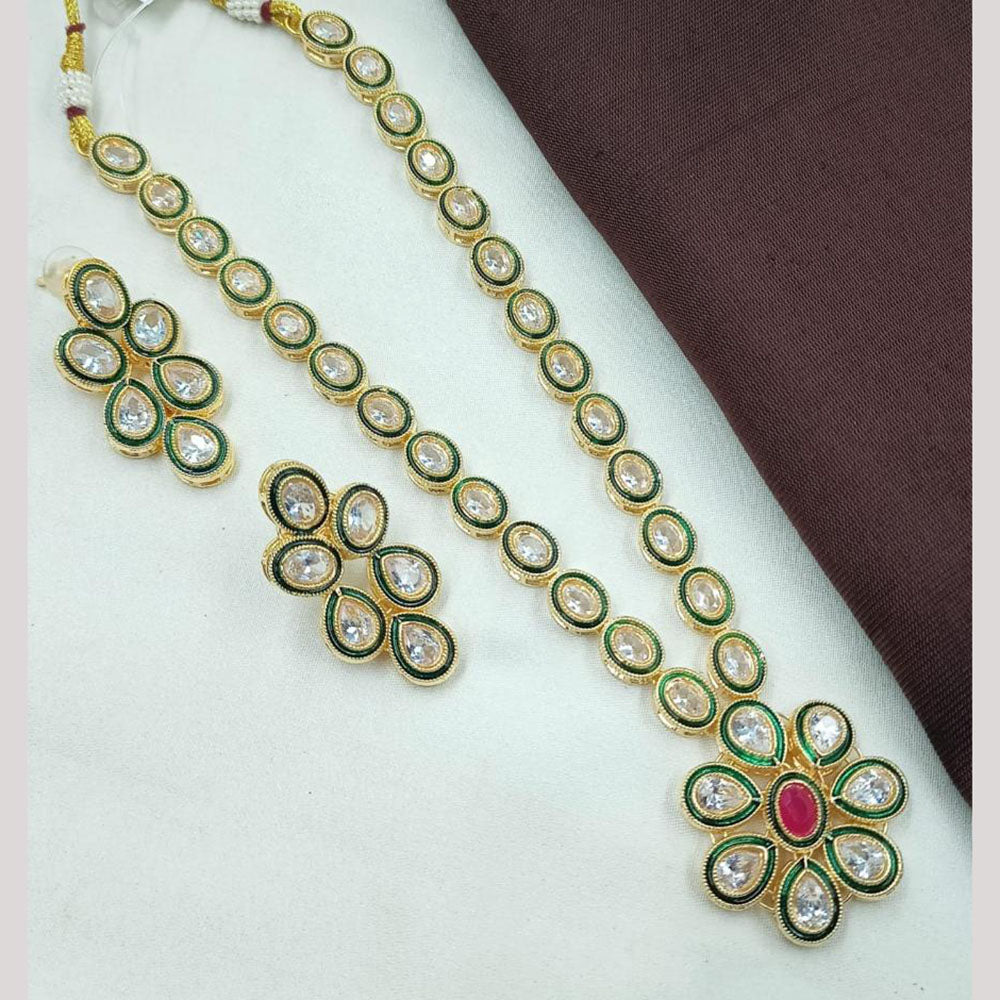 NAFJ Royal Crystals With Pota Meenakari Necklace Set