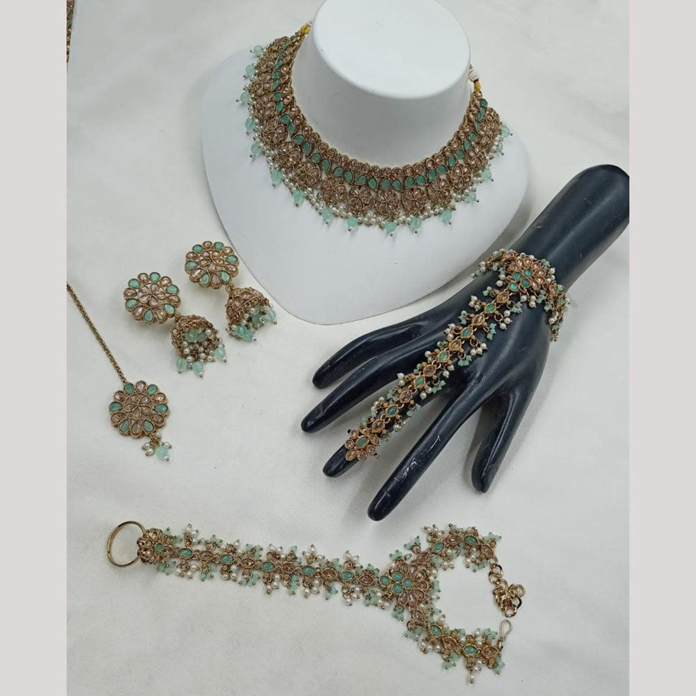 NAFJ Luxury Crystal And Pearl Paired With Hand Harness Necklace Set