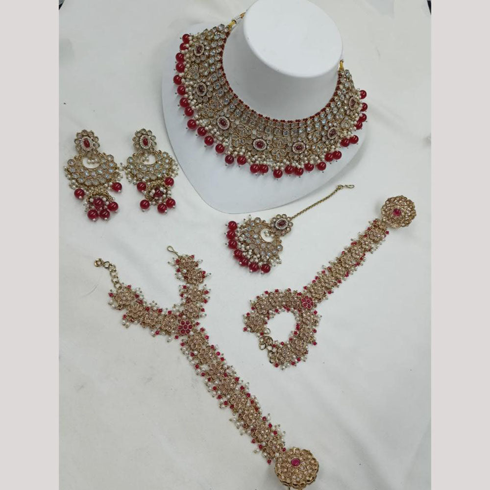 NAFJ Luxury Crystal And Pearl Paired With Hand Harness Necklace Set