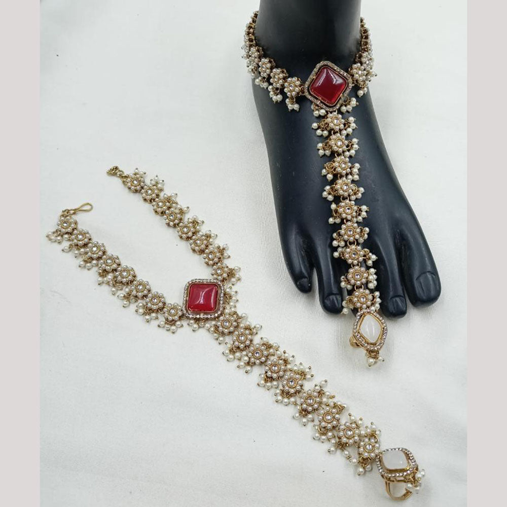 NAFJ Anklet Kundan Stone And Pearl Anklet \ Payal Beauty for Your Feet
