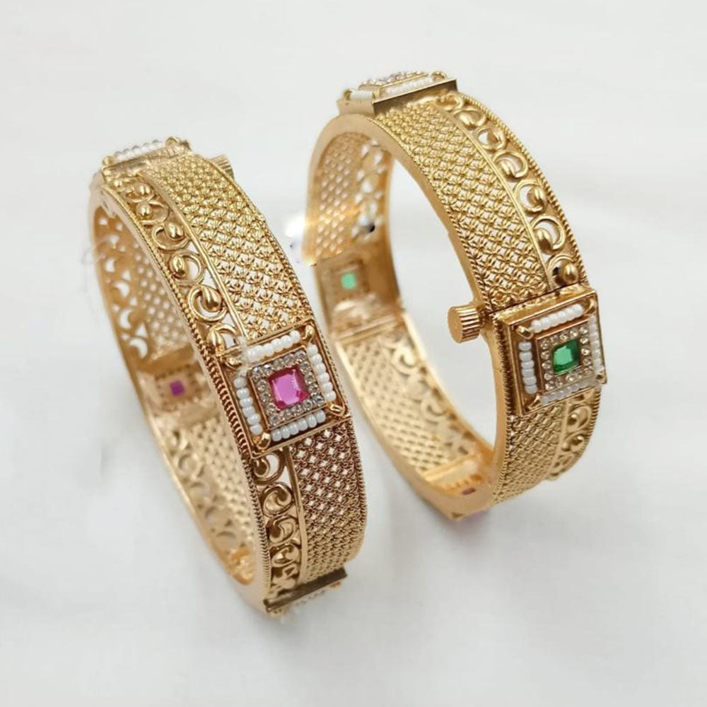 NAFJ Classic Pota Stone And Pearl Openable Bangles Set