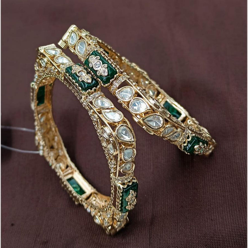 NAFJ Designer Polki Kundan Stone Openable Bangles Set
