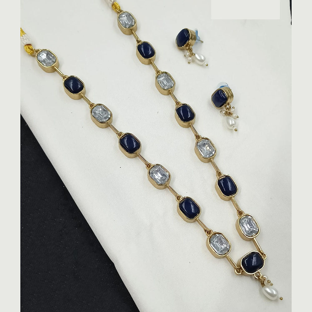 NAFJ Classic Crystal Stone And Beads Long Necklace Set