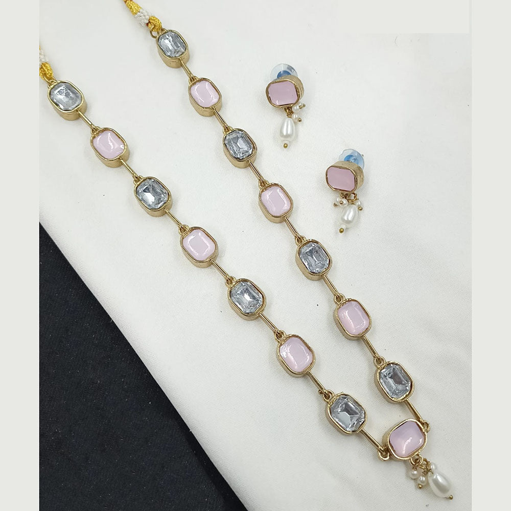 NAFJ Classic Crystal Stone And Beads Long Necklace Set