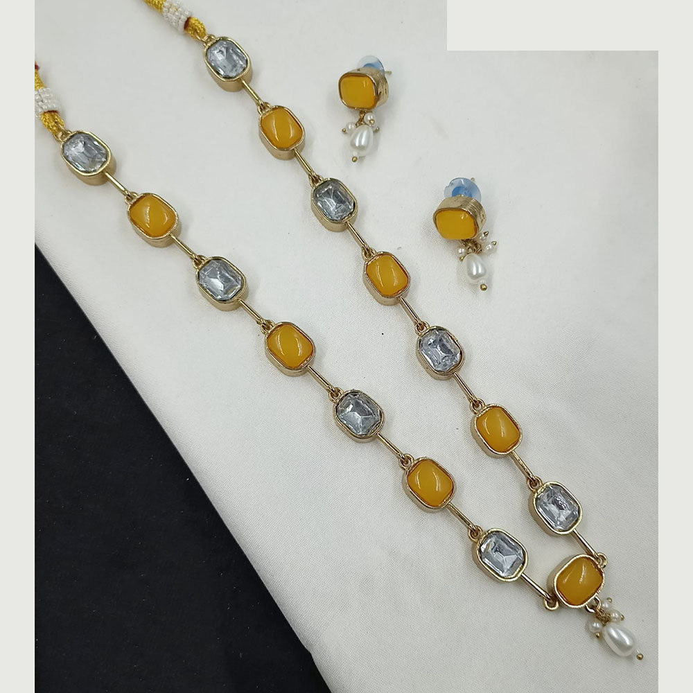 NAFJ Classic Crystal Stone And Beads Long Necklace Set