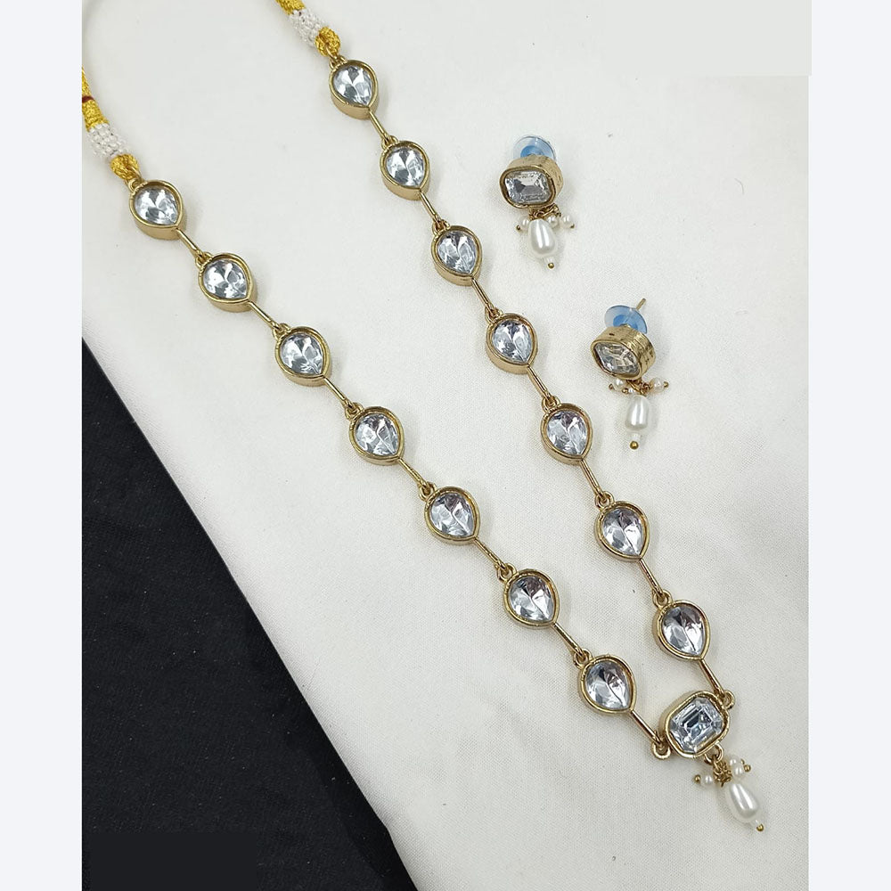 NAFJ Classic Crystal Stone And Beads Long Necklace Set