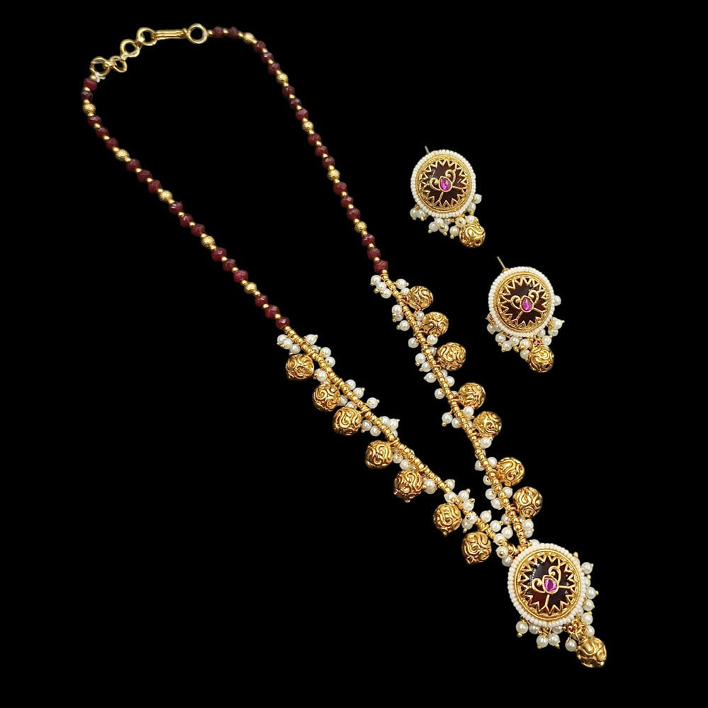 NAFJ Premium Pota Stone And Pearl Necklace Set